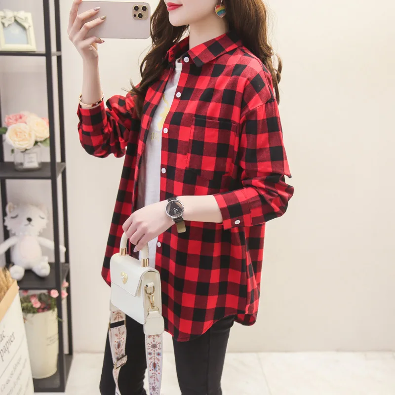 รูปสินค้า เสื้อเชิ้ตลายสก็อตผู้หญิง ใส่สบาย แฟชั่นแนวคิดใหม่