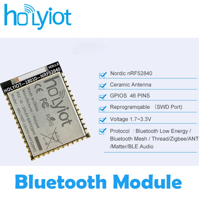 Holyiot 2.4ghz Bluetooth Módulo Nrf52840 Chipconjunto Baixa Energia para Ble Mesh Module Módulos de Automação Ble para Antena Cerâmica