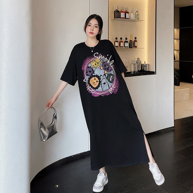 womens t shirt dress cartoon Fashion Cartoon Print T Shirt Dress Oversized Cartoon T-Shirt Dress Happy Monkey Print Women's Fashion