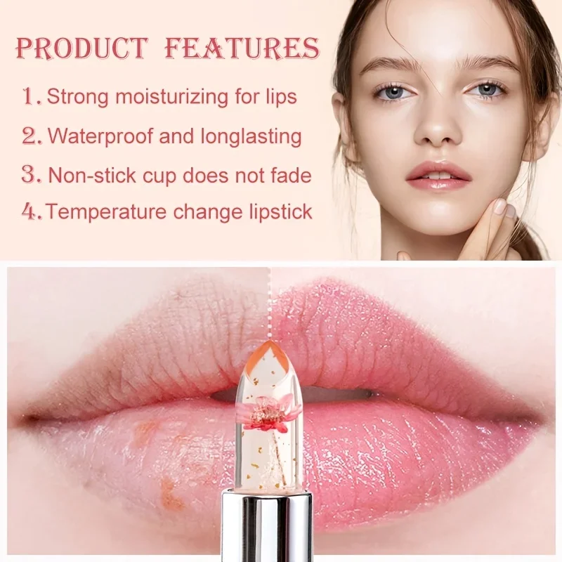 Lip Balm Lip Gloss Lip Makeup Flower Jelly Lipstick Set Temperature Change Moisturizer Flower Lip Stick Long Lasting Lip Balm Magic Color Change Gloss Set