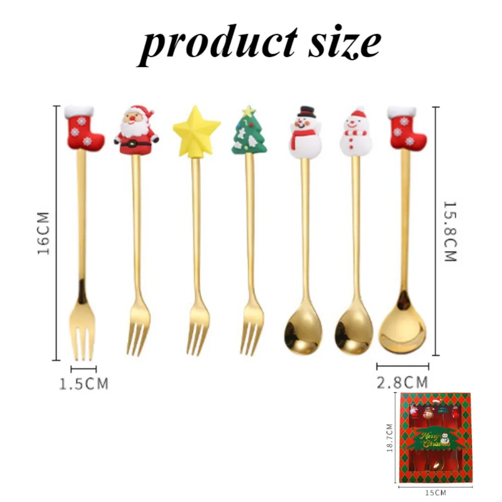 4PCS Santa Claus Spoon Fork Set Creative Christmas Theme Dessert Coffee Fruit Fork Spoons Tableware New Year Party Decor Gifts picnic cutlery set,western style cutlery set,camping cutlery set,stainless steel cutlery set,cutlery set,wooden cutlery set