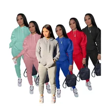 

Solid Cotton Sweatsuits Women Spring Fall Tracksuit 2 Piece Sets Hooded Outfits Long Sleeve Jogger Suit Hoodie Sweatpants 5703