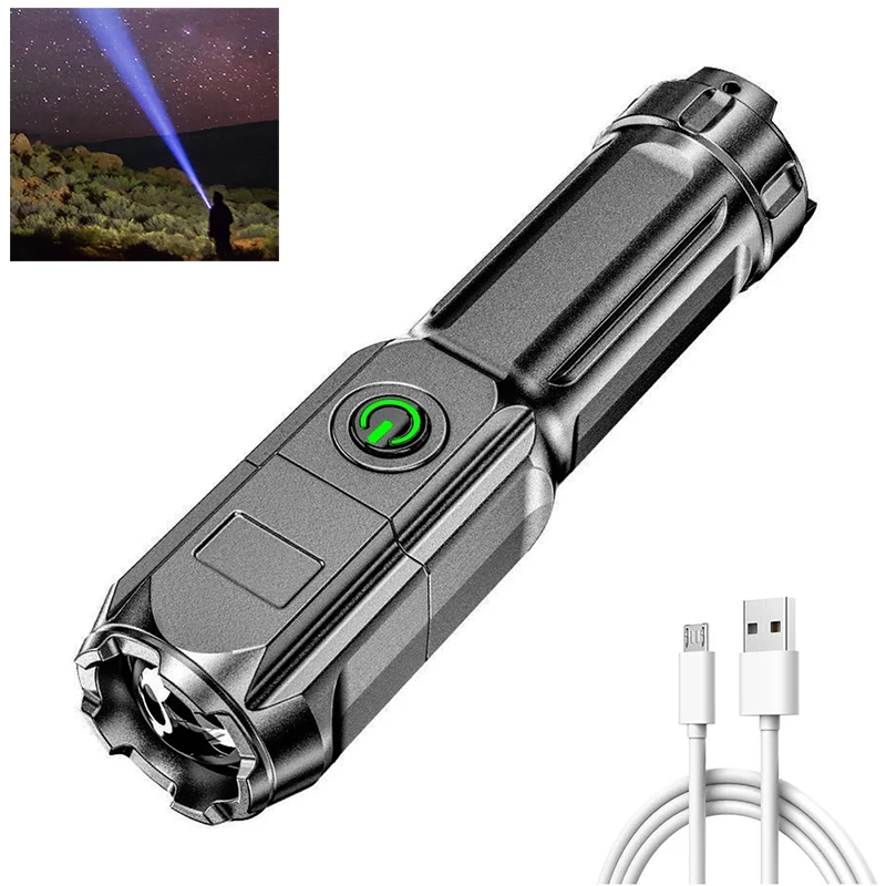 Portable Powerful Led Flashlight USB Rechargeable Zoom Tactical Outdoor Concentrating Long-range Super Bright Torch | Автомобили и