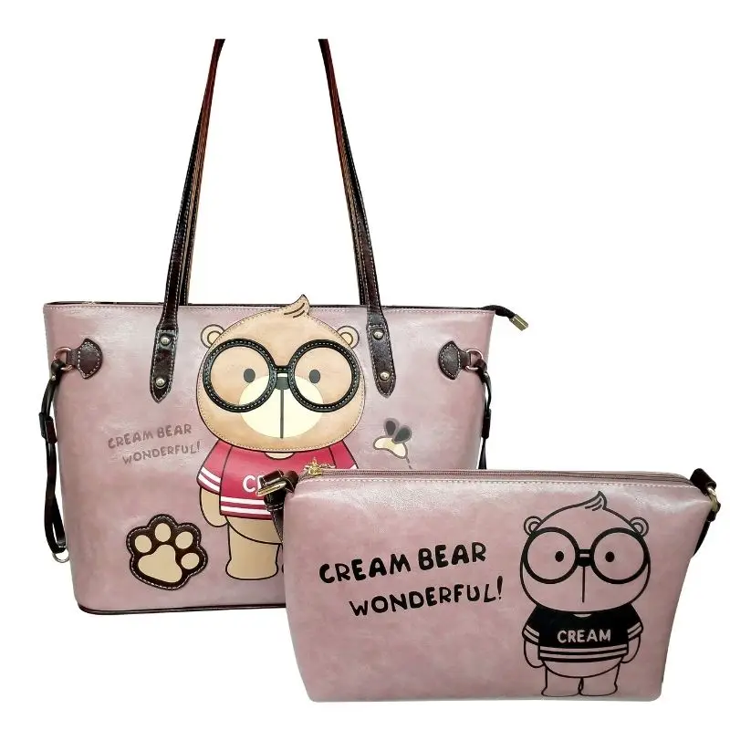 CREAM BEAR Luxury One Shoulder Large Bag Withwith Inner Liner 2-piece Set Large Capacity Tote Bag Womens New Trendy Leather Bags