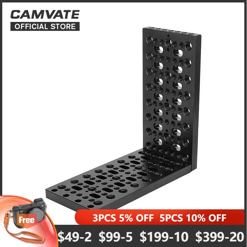 Camvate-câmera l Bracket Cheese Plate Thread Holes e Arri Posicionamento Buracos para Dslr Câmera Tripé Head 14 20 3816