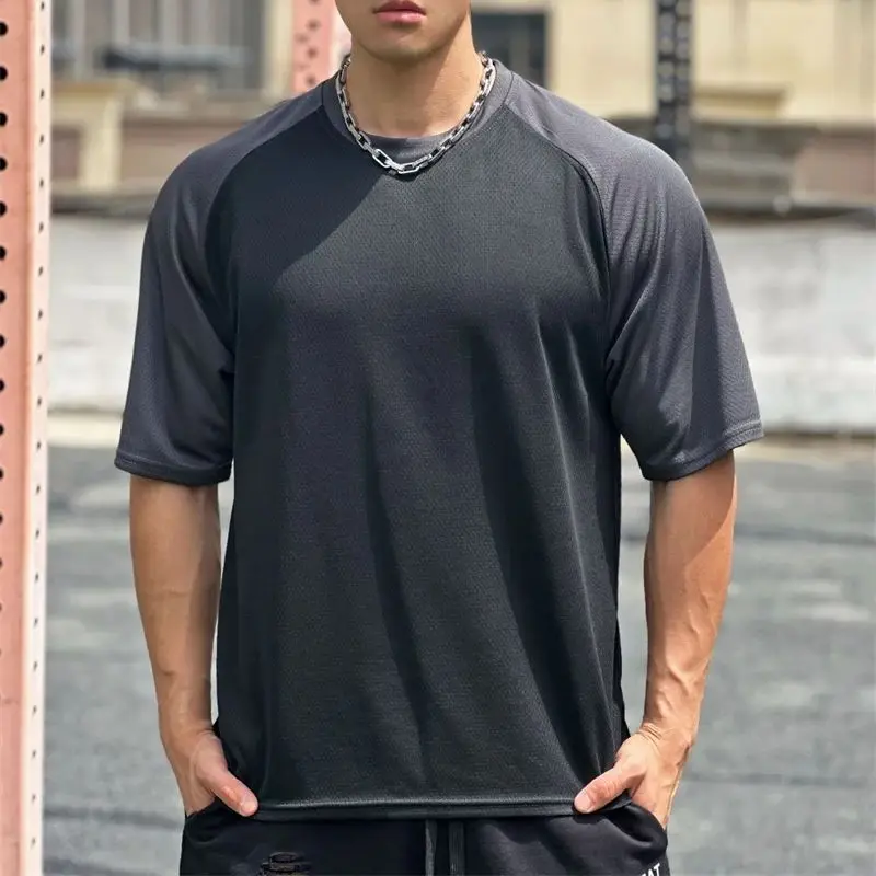 Summer new loose men's T-shirt streetwear outdoor casual crewneck short-sleeved top mesh quick-drying fitness sportswear