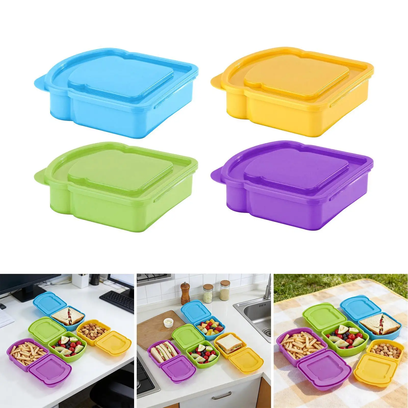 토스트 빵 샌드위치 박스, 재사용 가능한 간식 휴대용 도시락 보관함, 사무실, 피크닉, 여행, 하이킹, 주방용