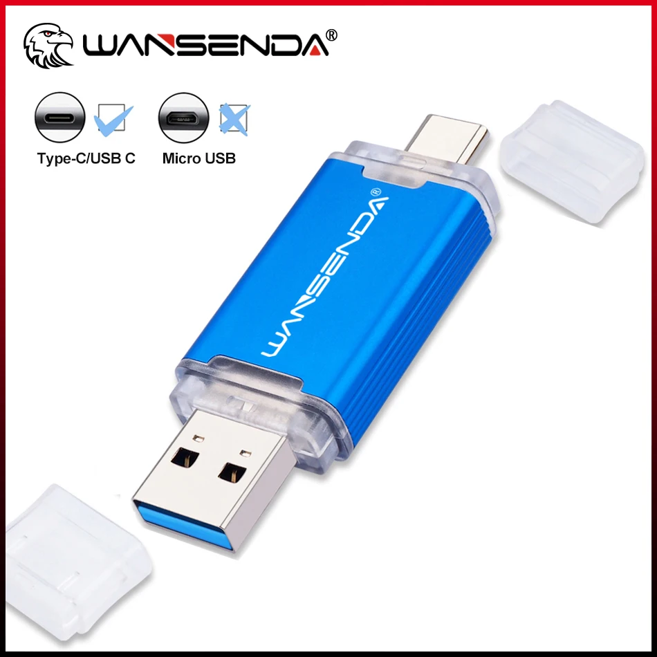 

WANSENDA TYPE C USB Flash Drive 128GB 256GB OTG Pen Drive for Type C Android/PC 32GB 64GB 512GB USB Stick 3.0 2-IN-1 Pendrive