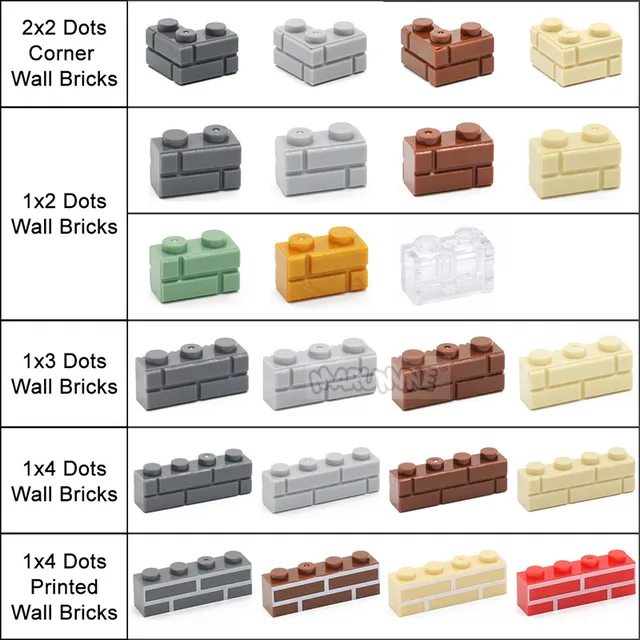 MARUMINE 200PCS MOC Building Blocks Accessories 1x2 Dots Bricks Cube Parts Compatible 98283 Houses Wall Pieces Classic DIY Toys 6