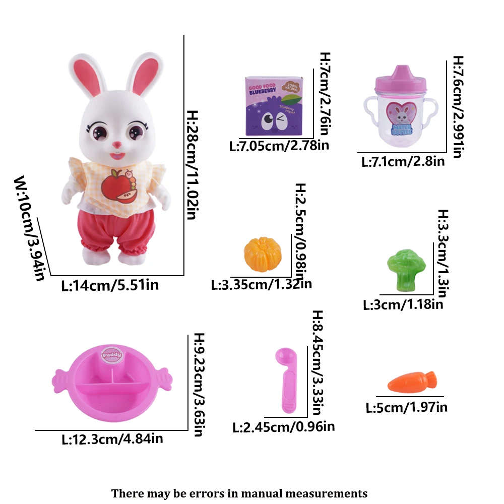 28cm 푸디 버니 주방 요리 장난감 세트 가정용품 시뮬레이션 주방용품 토끼 인형 집 놀이 캠핑 장난감