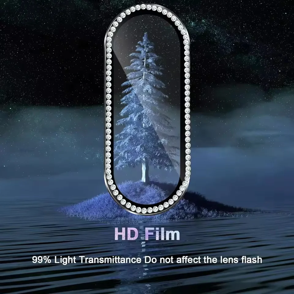 Shiny Diamond Tempered Glass Camera Protector with Alloy Metal Ring