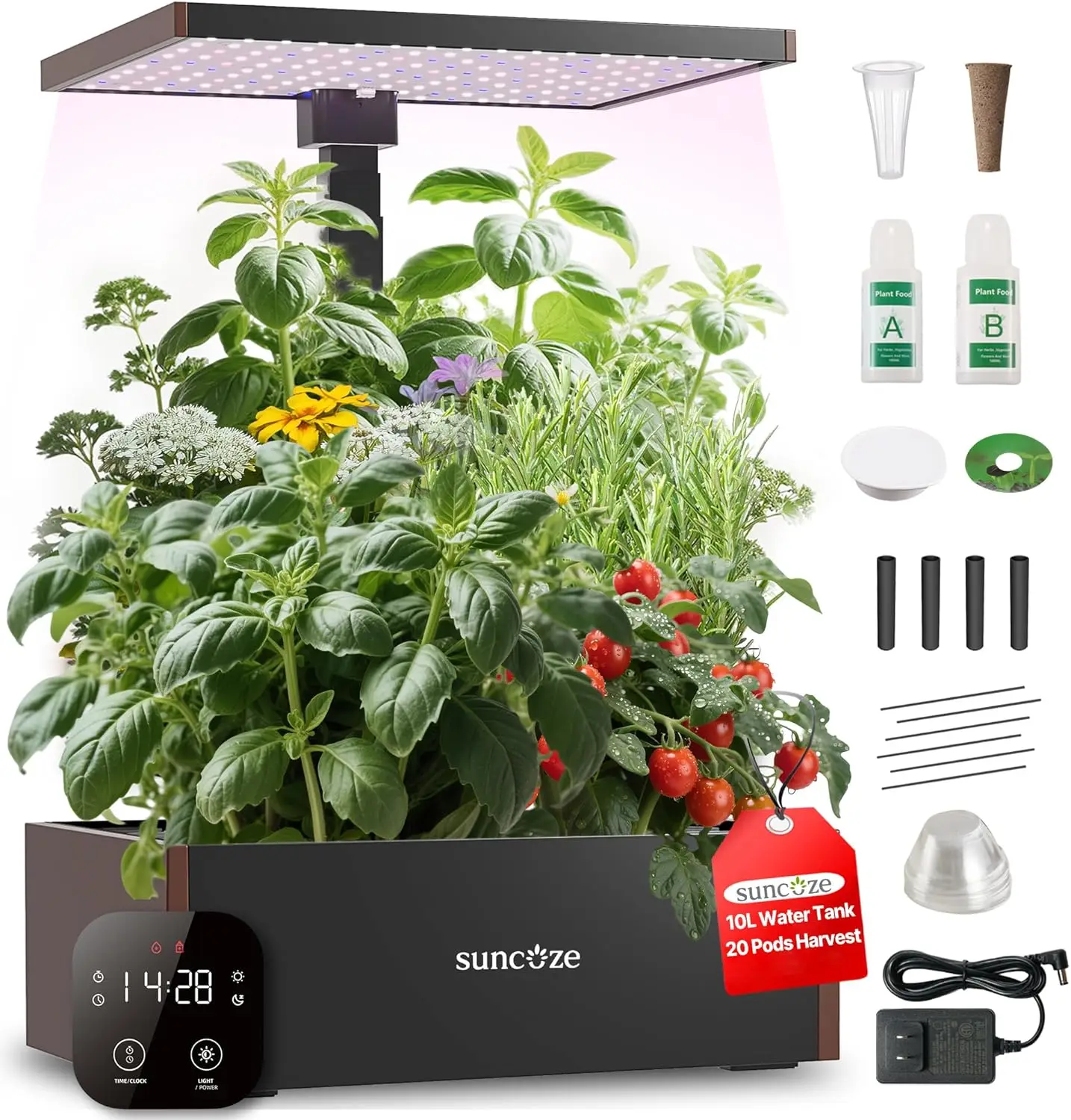 20 Pod Hydroponic Kit Indoor Garden with 30W LED Light, 10L Tank
