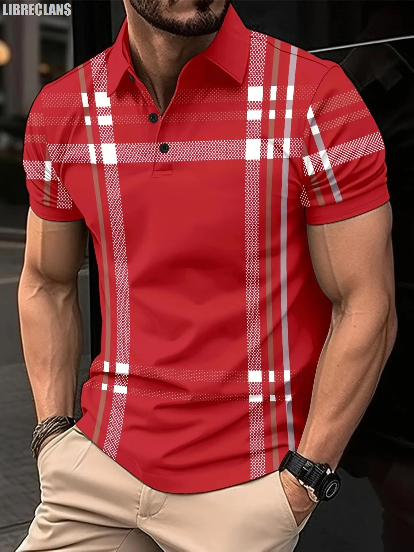 Striped Plaid Printed Men\'s POLO Shirt 2023 Summer New Men\'s Top Plus Size Casual Comfort Versatile Short Sleeves for Shopping