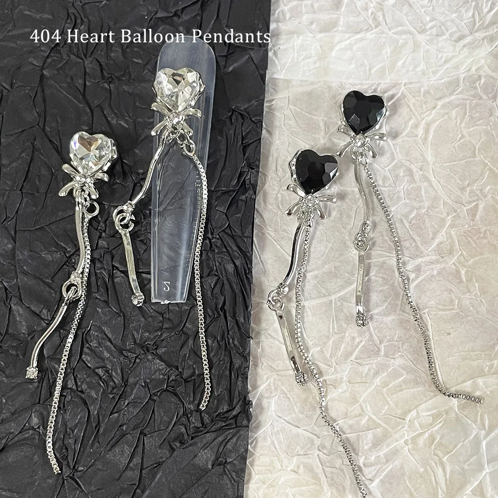 -Heart Balloon- Normcore Vibe Crystal Pendant Luxury Bowknot Bond Chain Charms Chrome Silver Heart Gem Uv Gel Nail Ornaments 404