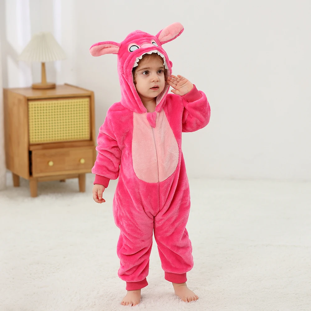 Baby Stitch Jumpsuits Flannel Hooded Pajamas Toddler Kids Onesies Boys Girls Halloween Cosplay Costumes Kids pajamas