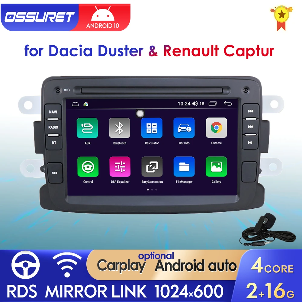 Автомагнитола 2 Din на Android для Dacia Duster Logan Dokker Sandero сложенная Renault Captur Symbol 2012 - 2017