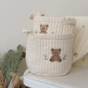 Borse per bambini Borsa per pannolini con ricamo orso carino Caddy Carrello per pannolini Borsa per mummia per maternità per pannolini per neonati Organizzatori di giocattoli