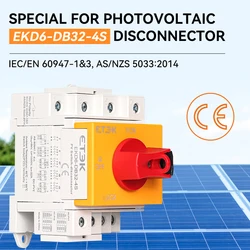 Advanced Solar DC Isolator Switch - 1000V 32A with Rotating Handle, Din Rail Mount, CE Certified (EKD6 - 32 - 4s (4P 32A))