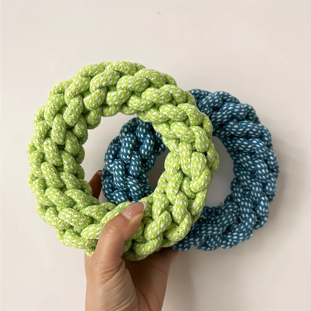 1pc Random Color Ring Woven Design Pet Chew Toy Dog Teeth Grinding Toy Dog Braided Knot Rope Chew Funny Toy 3