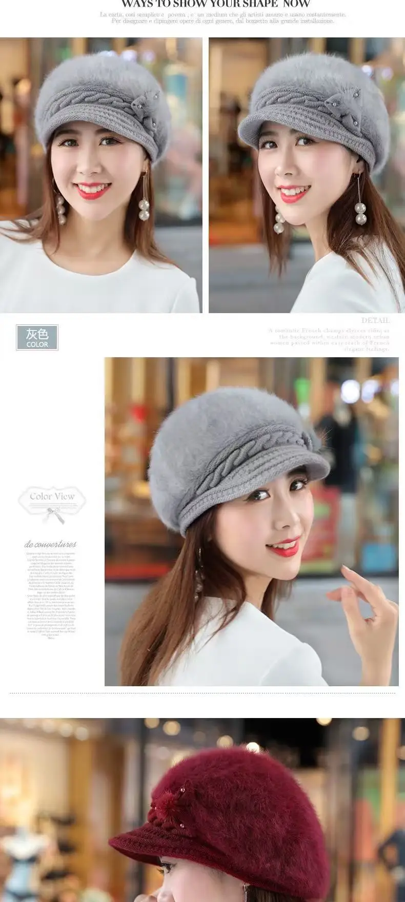 Neue Frauen Winter Hut Warm Halten Kappe Hinzufügen Pelz Gefüttert Hut & Schal Warme Set Mode Hut Für Frauen Casual Faux Pelz blume Gestrickte Hut – Detail 7