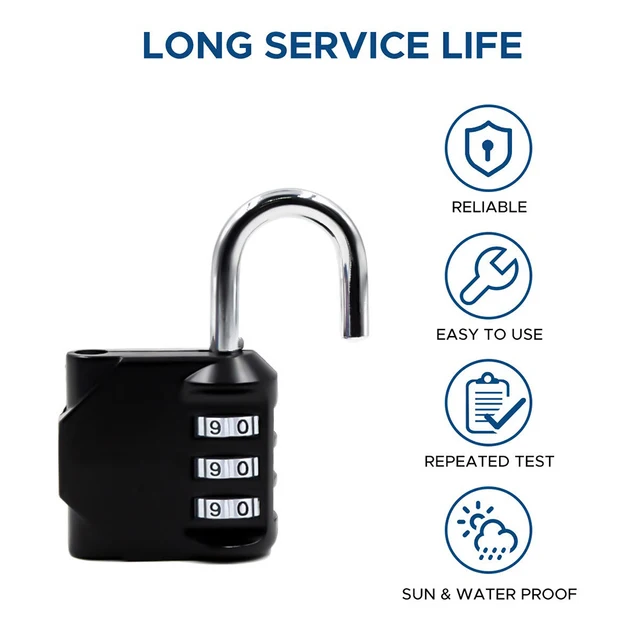 3 Code Portable Padlock Keyless Combination Lock for Luggage Suitcases Backpacks High Security Sturdy Design Multi Application ﻿ 6