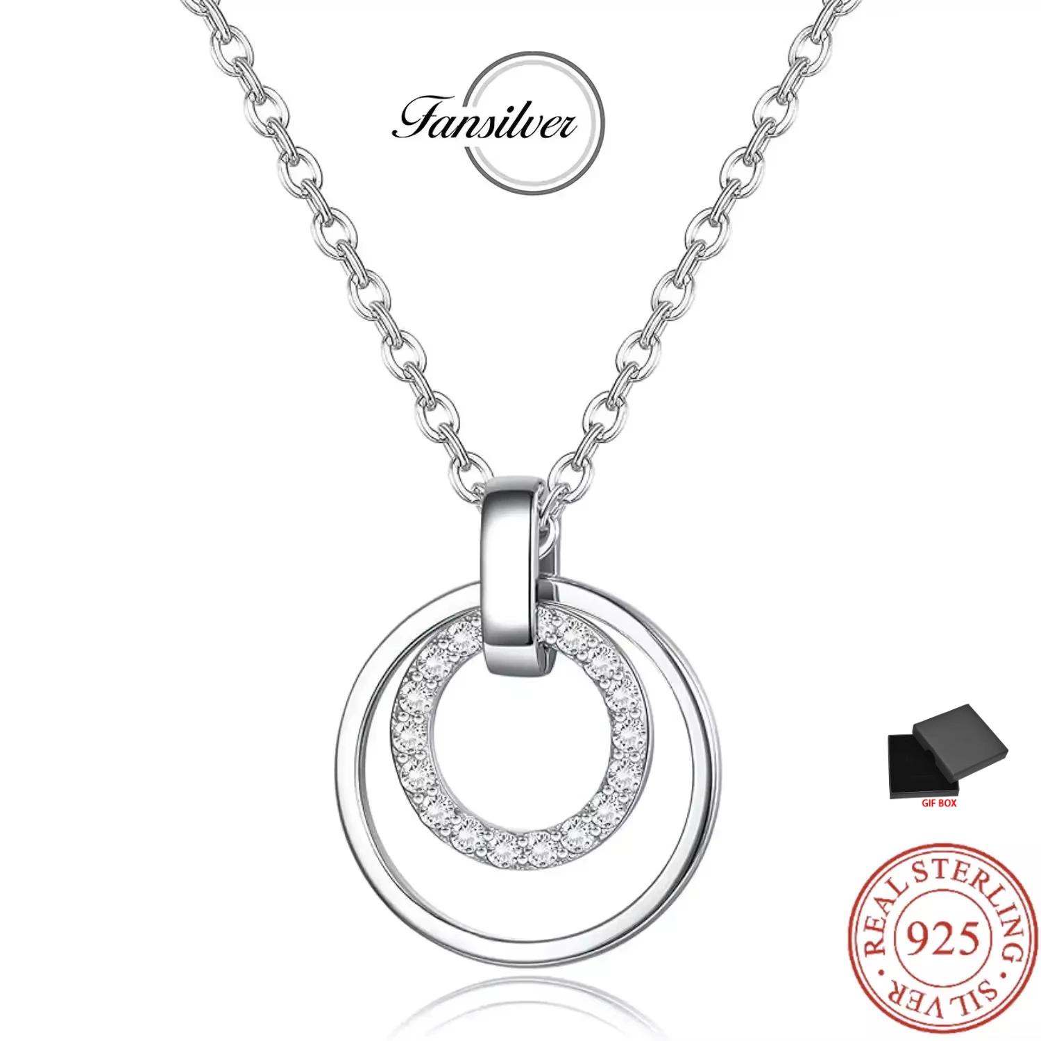 925 Sterling Silver Double Eternity Hoop Necklace for Women Interlocking Circles Pendant Mom Necklace with Gift Box