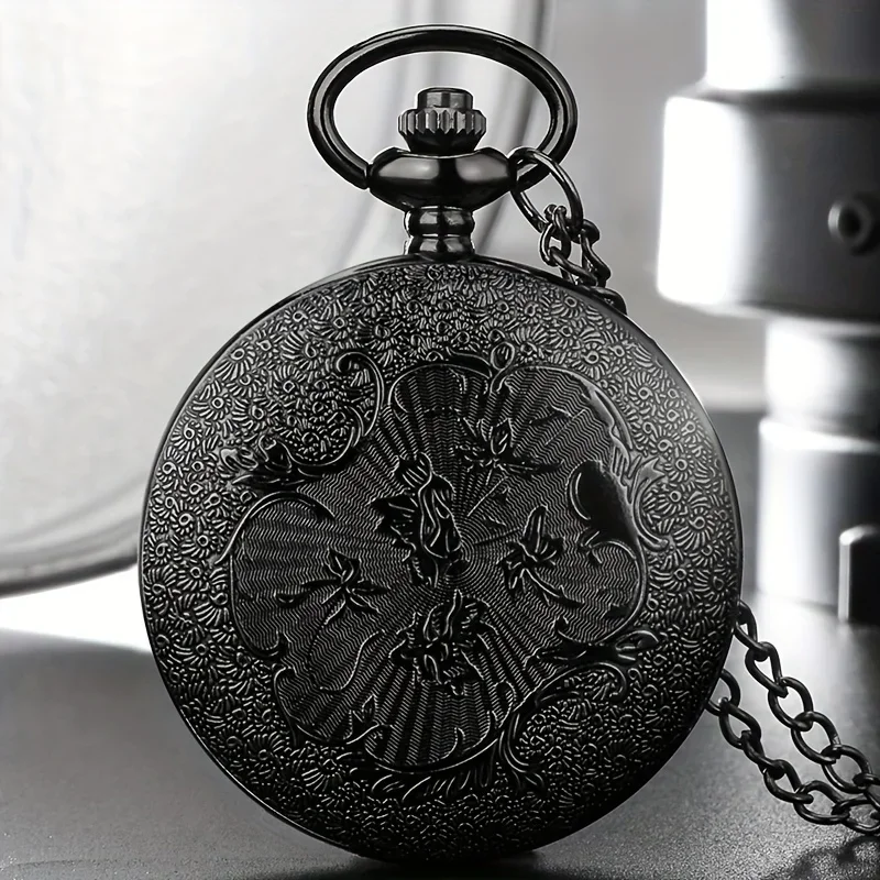 Vintage Black Spider Web Pocket Watch Necklace - Gothic Halloween Charm for Women and Men