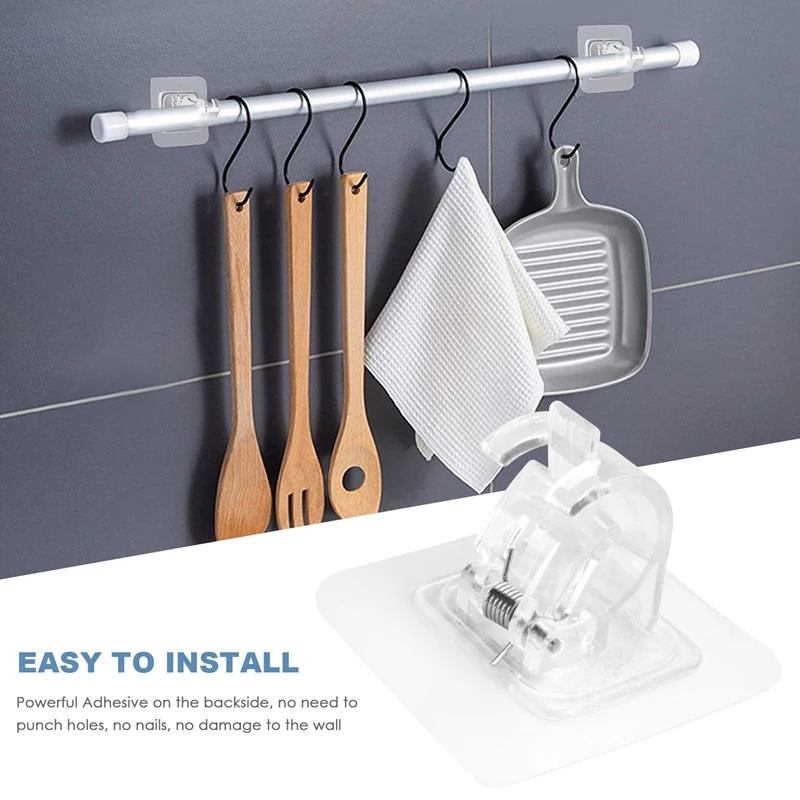 8PCS No Drill Curtain Rod Brackets Curtain Rod Holder Hooks Nail Free Hooks Hangers Home