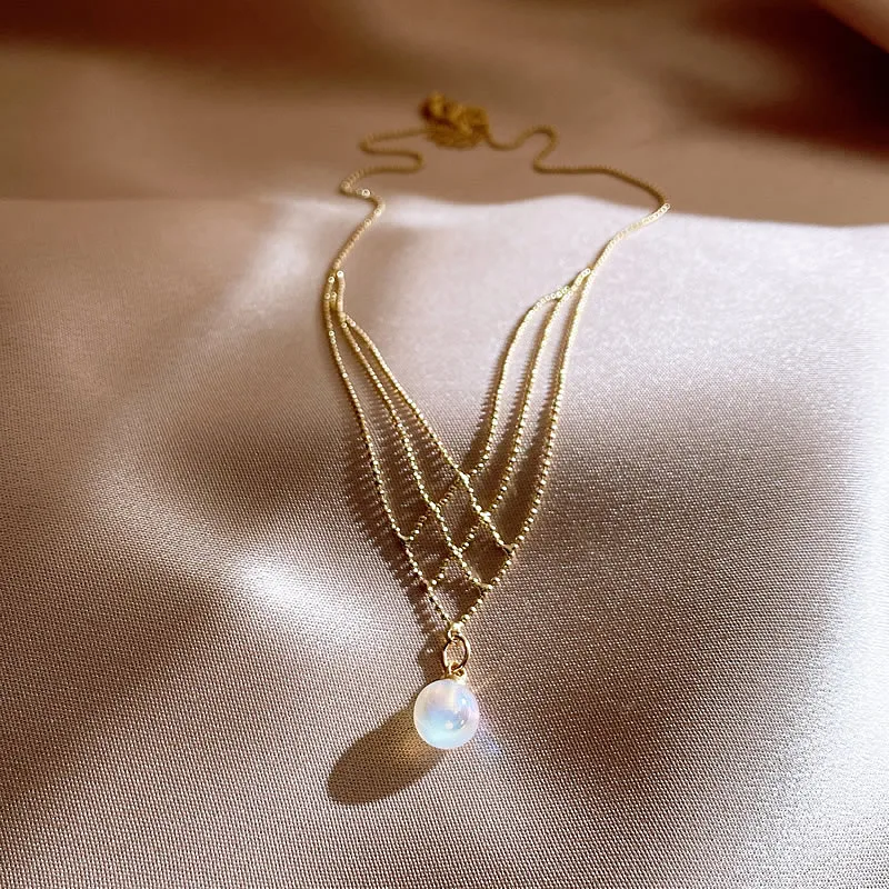 Metal Woven Mesh Hanging Magic Pearl Necklace Party Fashion Jewelry - Image 5