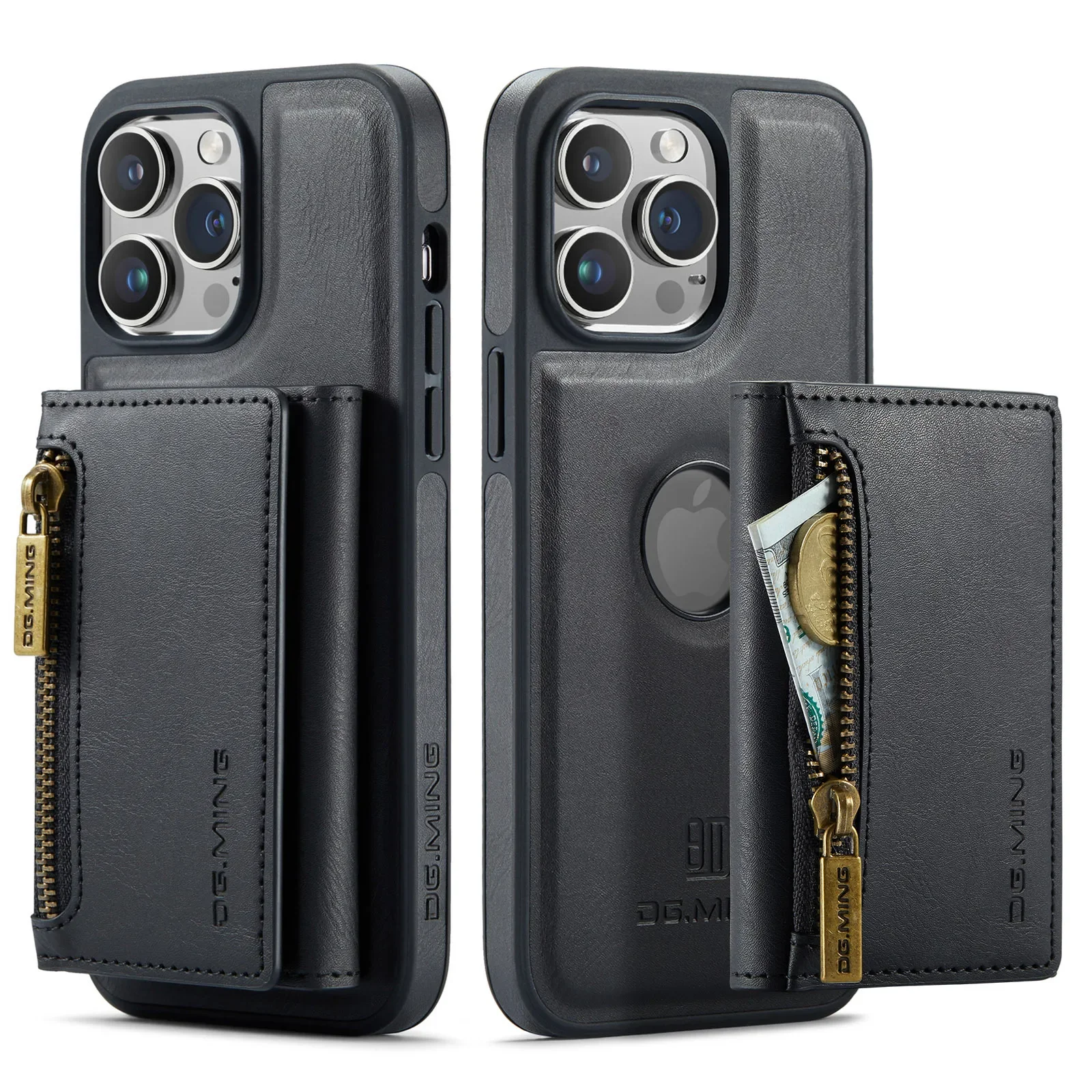 2 In 1 Detachable Magnetic Leather Wallet Phone Case For iPhone 15 14 13 12 11 Pro Max Plus Zipper Card Slot Pocket Holder Cover