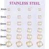 12 Pairs Stud Earrings Set 2-7mm Mixed Size Crystals Balls Pearl Earrings Stainless Steel Ear Piercing Women Fashion Jewelry 6