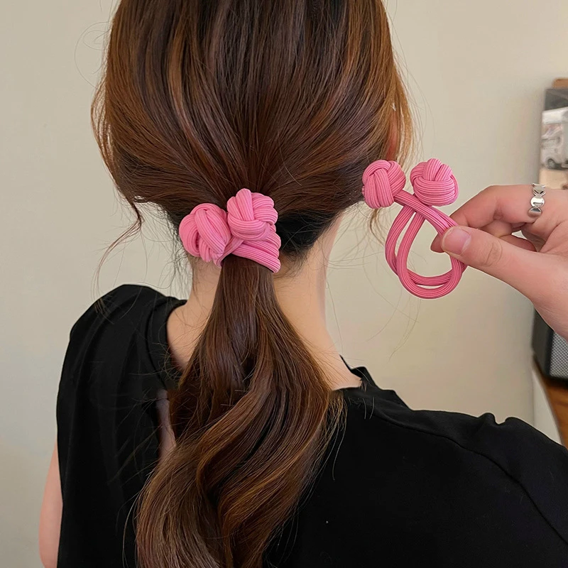 

Pink Black Hairtie Ponyhair Thick Hair Elastic Rubber Bands Sturdy Hair Accessories Headwear Bunch Hairstyles