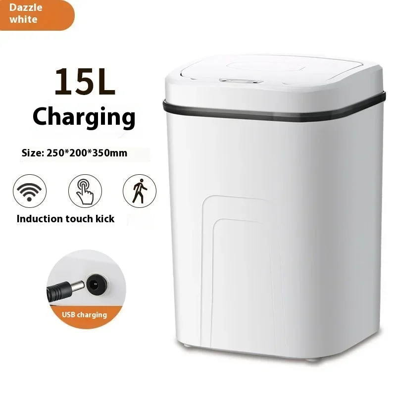 Set van 2 kleine automatische afvalemmer voor de badkamer met deksel, 9 l, elektrisch, contactloos, intelligente bewegingsmelder, dun, kunststof, waterdicht, voor slaapkamer, kantoor, zwart