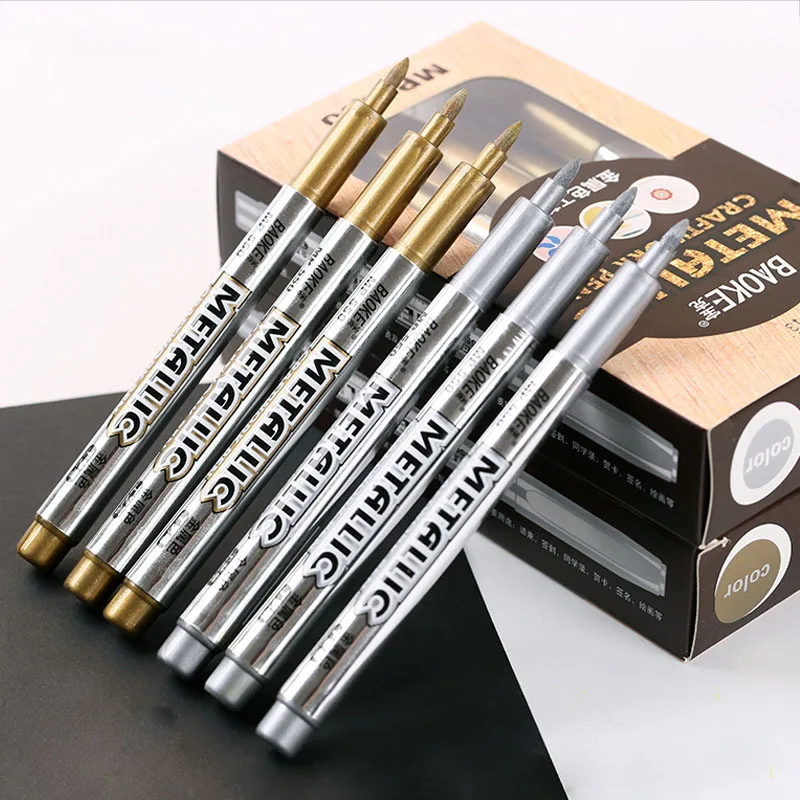 

Gold & Silver Metal Marker Pen Permanent Waterproof Paint Pens Student School DIY Drawing Art Supplies Doodling Stationery
