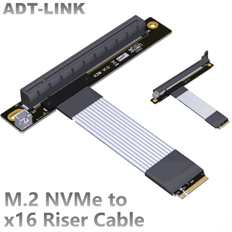 

ADT M.2 NGFF NVMe STX Mainboard AMD / NVIDIA Graphics Card Extender Cord to PCIE 4.0 x16 90 Degree Turn Angled 16x Riser Adapter