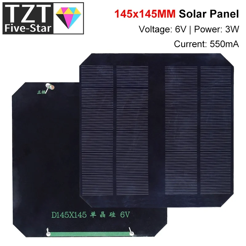 Tzt 6V 550Ma 3.3W Solar Panel Polycrystalline 145*145Mm Mini Sunpower Solar System Diy For Battery Cell Phone Charger