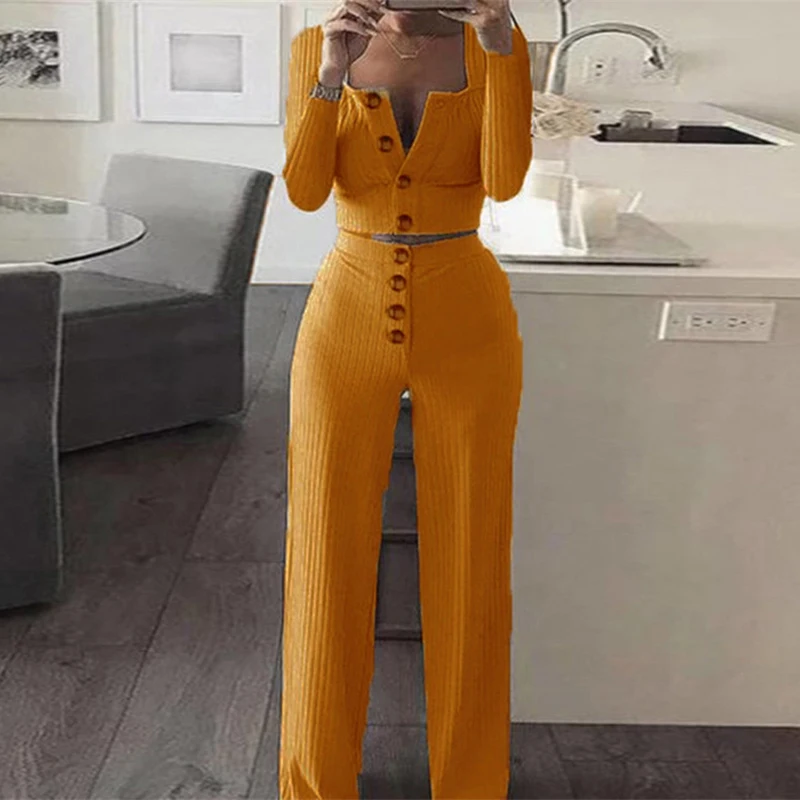 

Fashion Round Neck Casual Birthday Outfits Women's Suit Button Elegant Long Sleeve Street Wear Woman Tracksuit Two Piece Set New