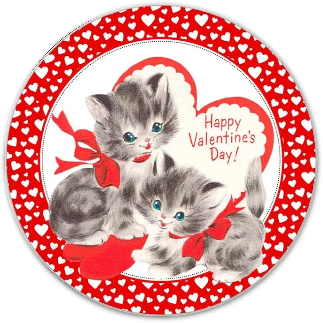 

Red White Heart Round Metal Sign Retro Kitten Valentines Wreath Metal Tin Sign 12X12 Inch Vintage Metal Plaque for Christmas