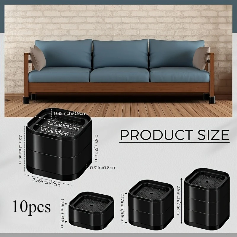 10-Pack Durable Stackable Furniture Risers for Beds, Desks, Sofas, and Tables
