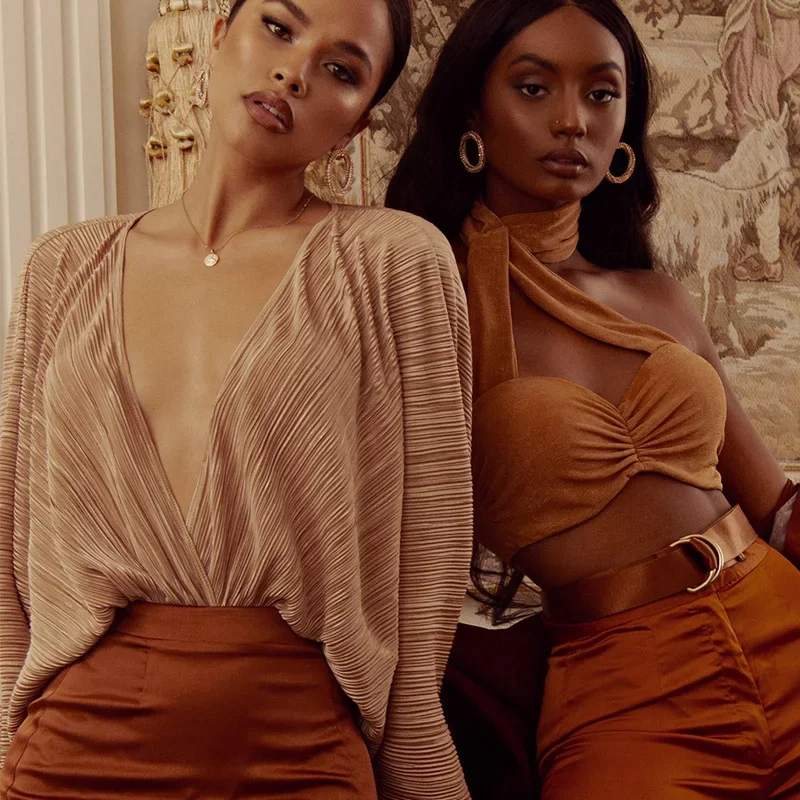 Women's Spring Summer Chiffon Jumpsuit Sexy V-Neck Pleated Loose Long-Sleeved Jumpsuit Ladies 2022 Club Party Fashion New Top
