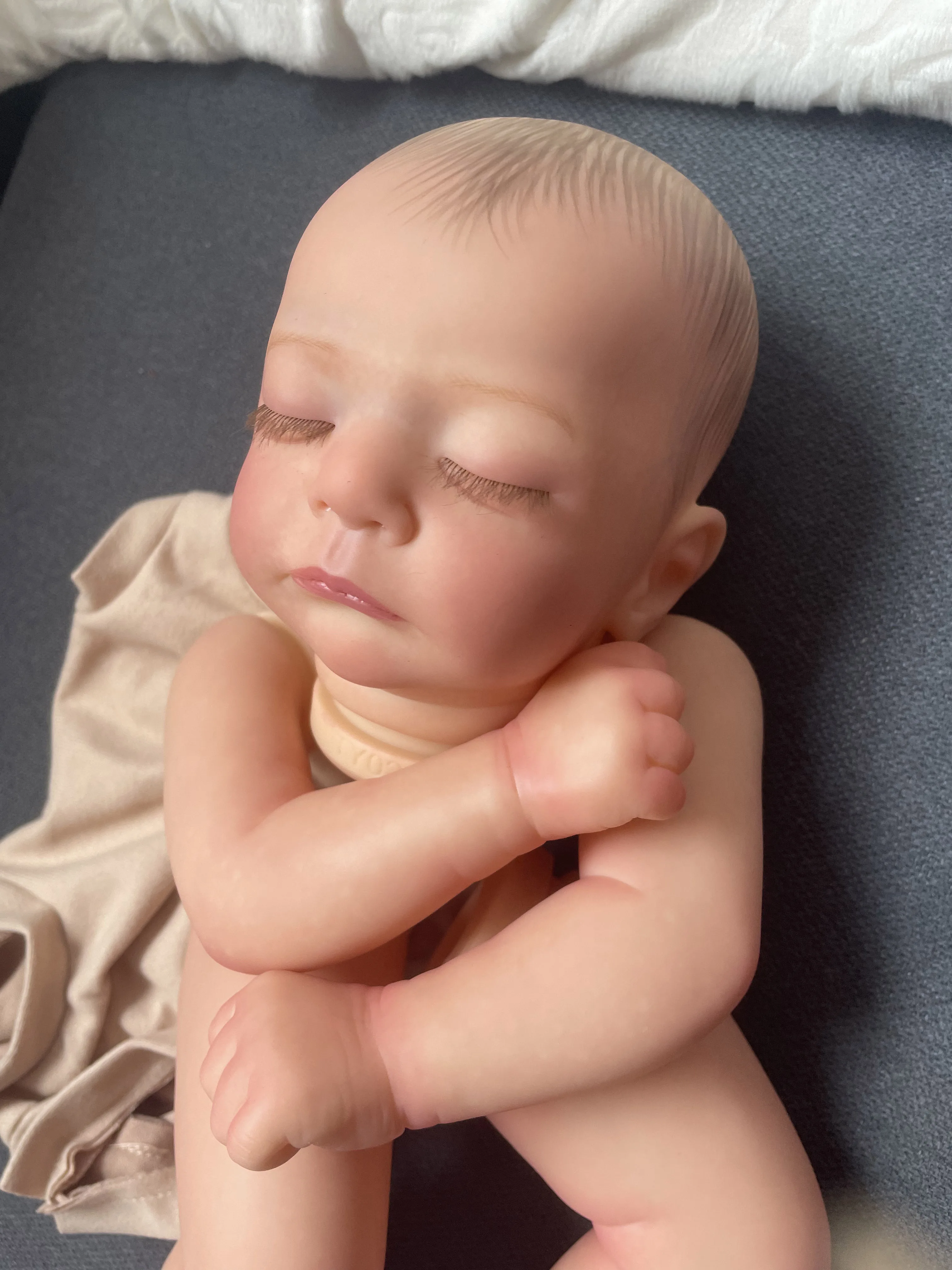 19inch Kai Sleeping Reborn Doll Kit Lifelike Soft Touch Multiple Layers Painting Doll Parts Visible Veins Hand Painted Hair
