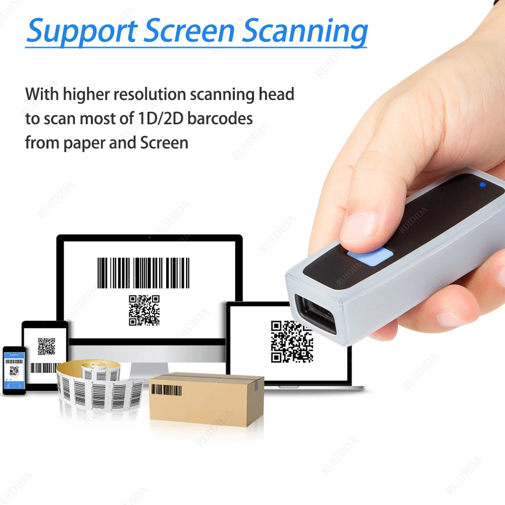 1D 2D Wireless Bluetooth Barcode Scanner Mini Pocket Bar Reader Portable BT Reader QR Code PDF417 Scanner for PC iPad iPhone