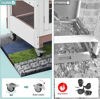 Rabbit Hutch Indoor Bunny House Guinea Pig Cage with Sliding Plastic Trays, Wheels & Ramp, Multi-Door Wooden Small Animal Cage 2