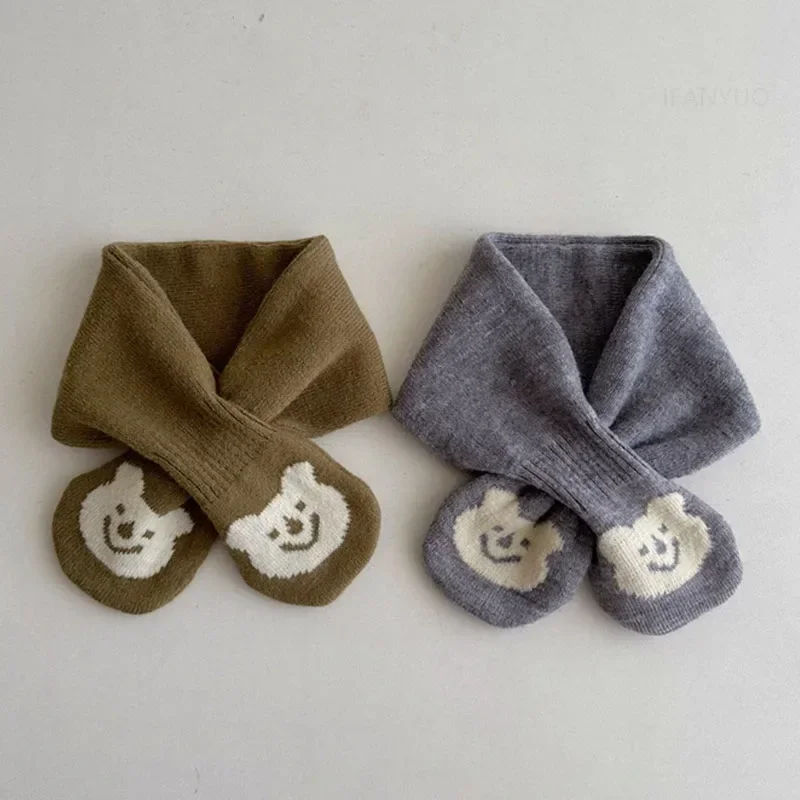 Korean Cartoon Baby Scarf Autumn Winter New Cute Warm Knitted Bear Children Neckerchief Soft Comfortable Boys Girls Kids Scarves