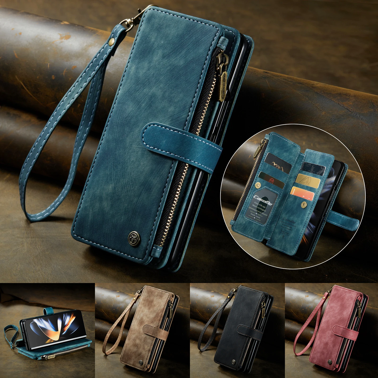 Portafoglio Con Cerniera Carte In Pelle Custodia Solt Per Samsung Galaxy Z Fold 5 4 5G Fold3 S23 S22 Ultra S21 Plus A14 A54 A52 A34 Copertina Del Libr