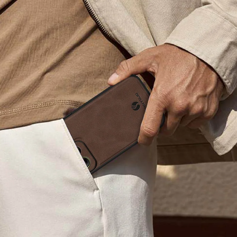 Sleek Matte Leather Case with Built-in Metal Car Holder