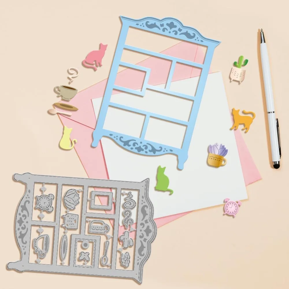 DIY 스크랩북킹용 책꽂이 커팅 다이, 금속 캐비닛 고양이 컷 다이, 꽃 커피 선인장 커팅 다이, 카드 제작 및 엠보싱용