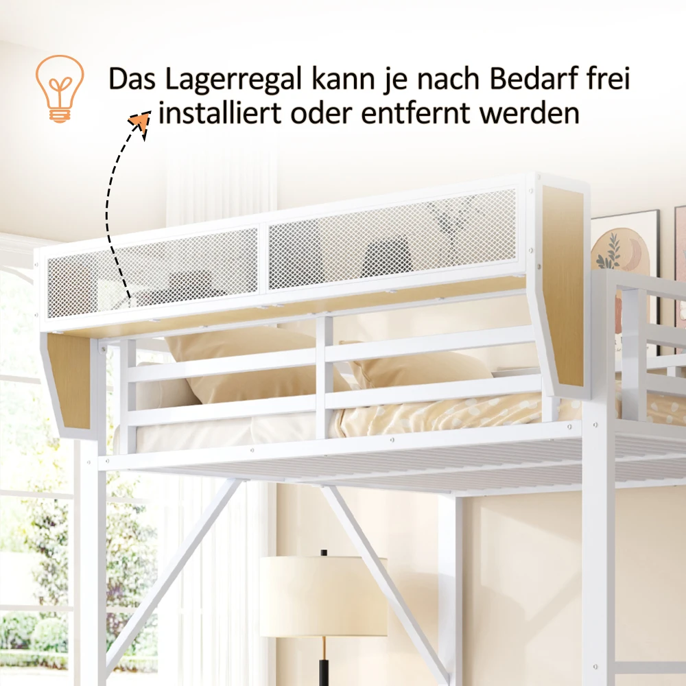 Schwarzes, robustes Metall-Hochbett 90x200cm mit Sicherheitsleiter & Staufächern, Bett für Kinder und Erwachsene, rutschfester, stabiler Rahmen – Detail 21