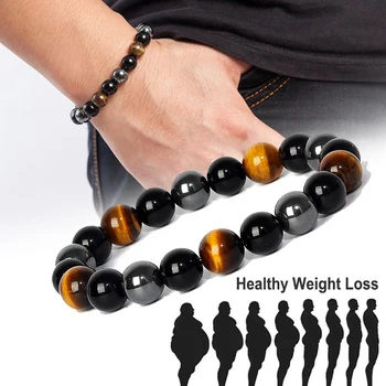 Natural Tiger Eye Obsidian Hematite Beads Bracelets Men Magnetic Health Protection Balance Bracelets Women Healing Soul Jewelry