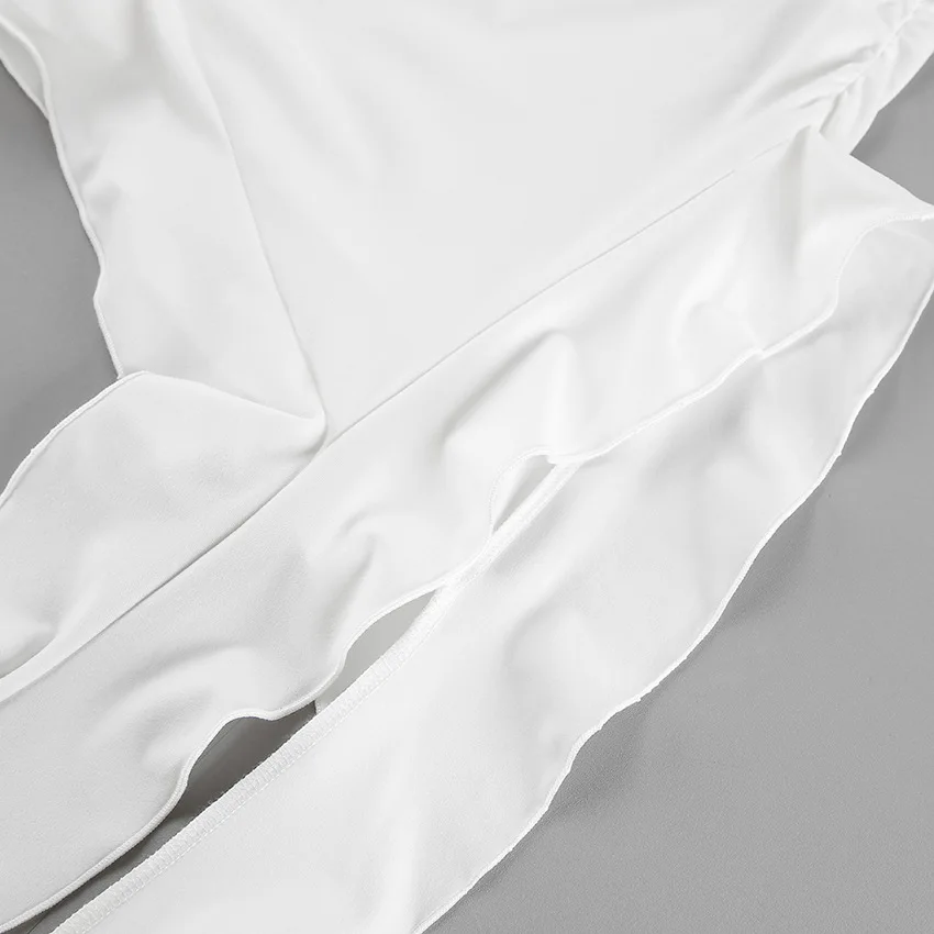 White Knit Slim T-shirt Pullover Female Ruffled Patchwork See-Through Long Sleeve Y2k Sexy Inner Top Women's Knitwear Tee